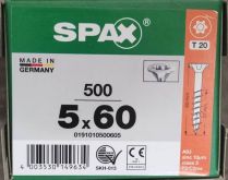 Wkręty do drewna SPAX  5.0 x 60 Główka Stożkowa TXTG niepełny gwint (500)